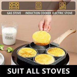 4-Hole Non-Stick Frying Pan with Wooden Handle