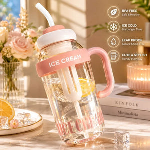 Ice Cream Tumbler Water Bottle with Straw & Handle – 1300ml