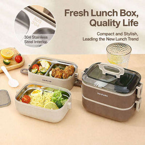 Kids Lunch Box 304 Stainless Steel 2 Layer Leakproof Bento Food Container with Handle