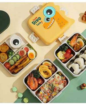 Kids Lunch Box 304 Stainless Steel 3 Compartment Bento Box Dinosaur Cartoon Design