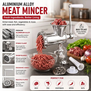 Manual Aluminium Alloy Meat Mincer Grinder – Heavy Duty Hand Crank Meat & Vegetable Grinder Machine – close-up detail