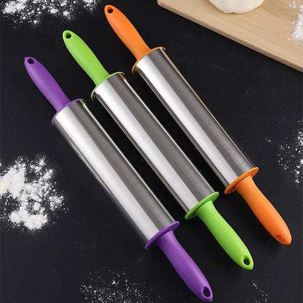 Non-Stick Stainless Steel Rolling Pin with Plastic Handles