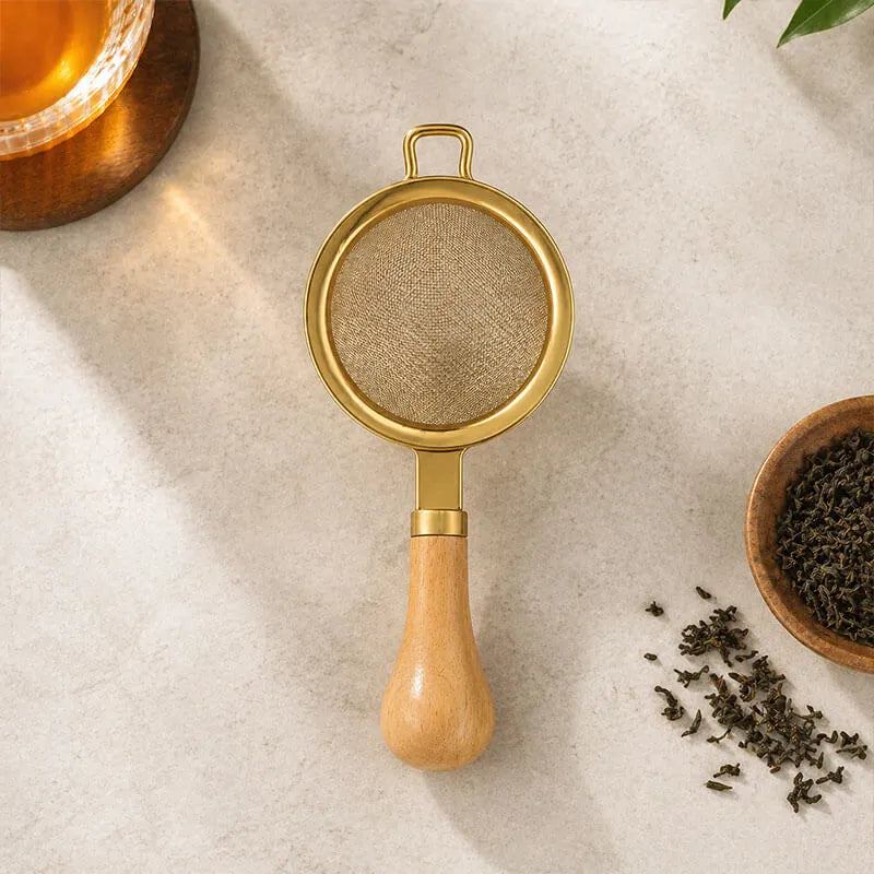 Premium Tea Strainer with Wooden Handle – Fine Mesh Stainless Steel Tea Filter