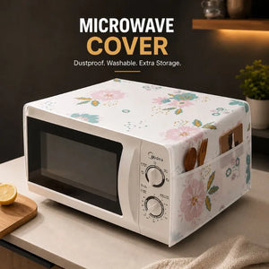 Waterproof Microwave Oven Cover with Storage Pockets – Dustproof Kitchen Appliance Protector