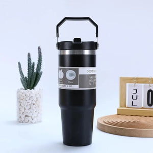 Vacuum Insulated Stainless Steel Travel Mug with Handle – close-up detail