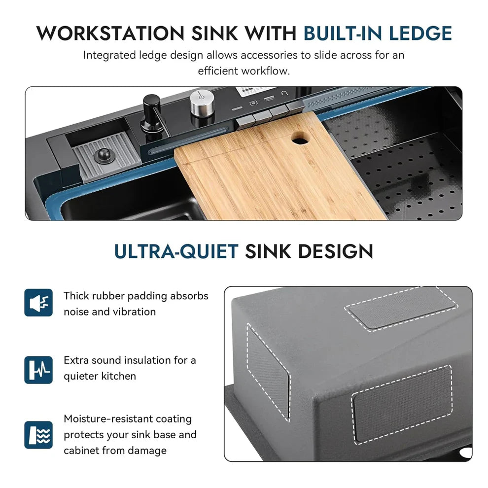 Waterfall Smart Display Stainless Steel Kitchen Sink