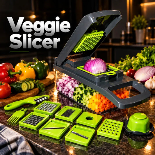 Multifunction Vegetable Chopper and Slicer with Container Interchangeable Blades for Dicing Grating Slicing and Food Preparation