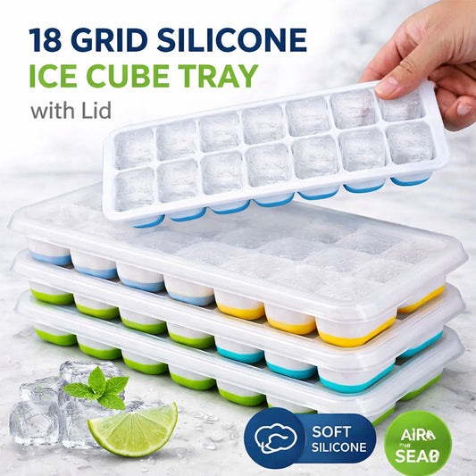 18 Grid Silicone Ice Cube Tray with Lid