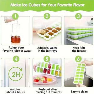 18 Grid Silicone Ice Cube Tray with Lid