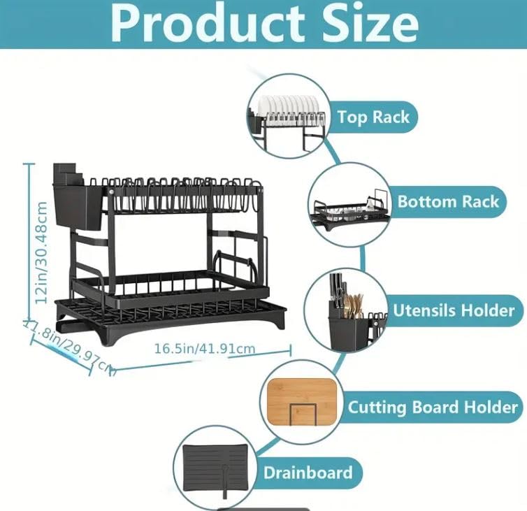 2-Tier Dish Rack with Drain Tray – Heavy-Duty Kitchen Drying Stand