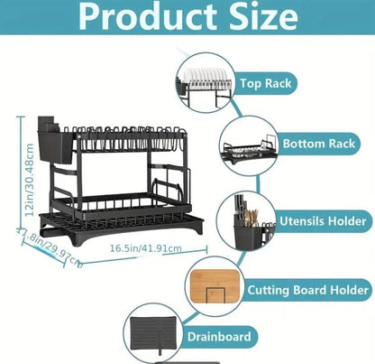 2-Tier Dish Rack with Drain Tray – Heavy-Duty Kitchen Drying Stand