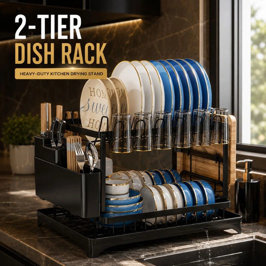 2-Tier Dish Rack with Drain Tray – Heavy-Duty Kitchen Drying Stand
