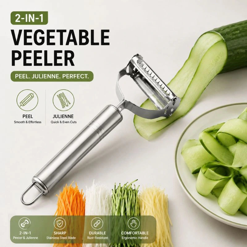 2-in-1 Stainless Steel Vegetable Peeler – Peeling & Julienne Cutter