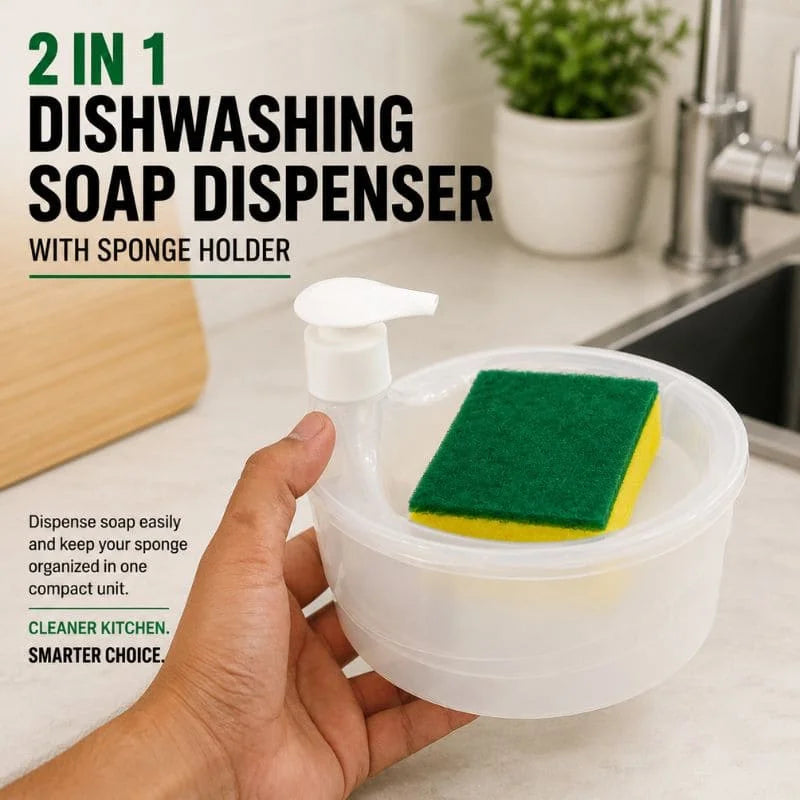 2 In 1 Dishwashing Soap Dispenser with Sponge Holder – Kitchen Sink Soap Pump Organizer – close-up detail