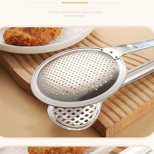 2 in 1 Filter Spoon with Tongs – Stainless Steel Strainer & Food Serving Clip for Frying and Cooking