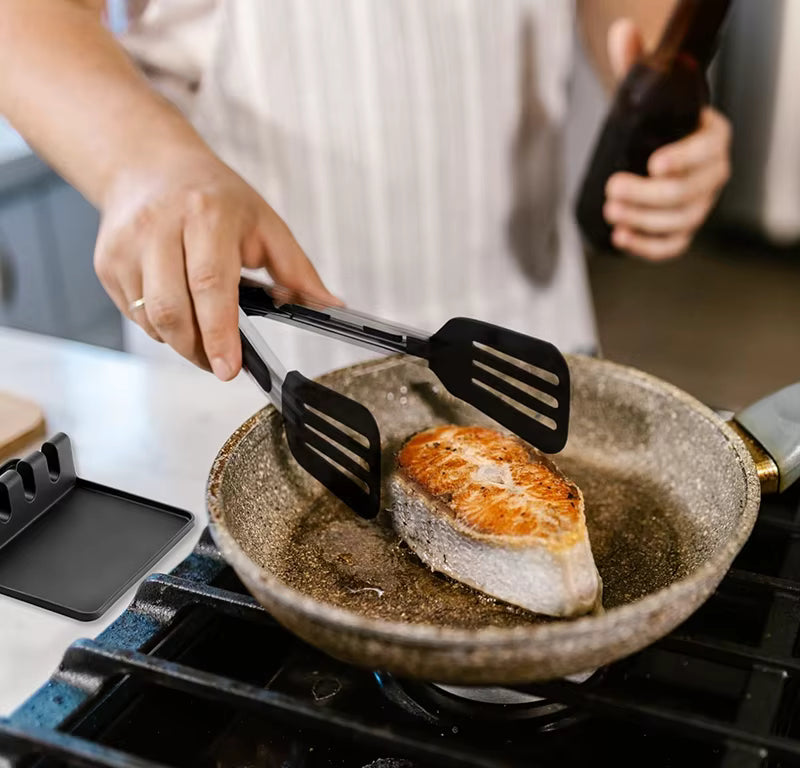 Spatula Tongs Non Stick Cooking Tongs BBQ Food Turner Clip for Kitchen Grill