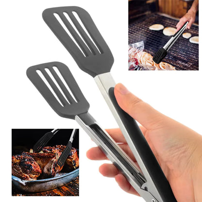 Spatula Tongs Non Stick Cooking Tongs BBQ Food Turner Clip for Kitchen Grill