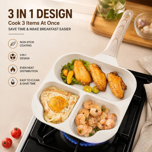 3 Hole Non Stick Frying Pan for Eggs Pancakes and Breakfast