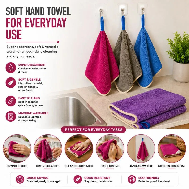 3 PCS Round Kitchen Towels – Hanging Loop, Absorbent & Quick Dry Microfiber