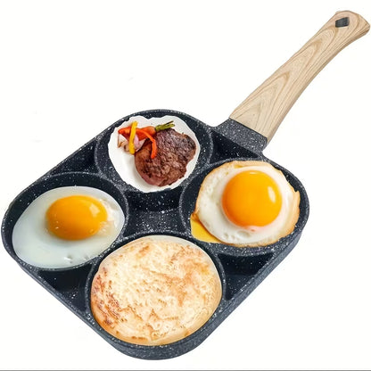 4-Hole Non-Stick Frying Pan with Wooden Handle