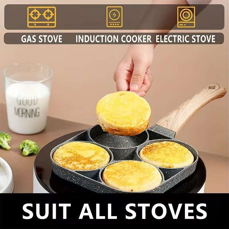 4-Hole Non-Stick Frying Pan with Wooden Handle