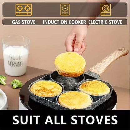 4-Hole Non-Stick Frying Pan with Wooden Handle