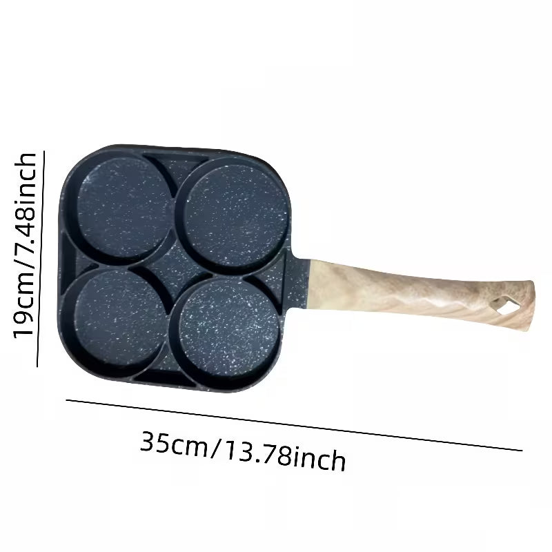 4-Hole Non-Stick Frying Pan with Wooden Handle