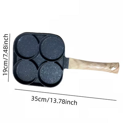4-Hole Non-Stick Frying Pan with Wooden Handle