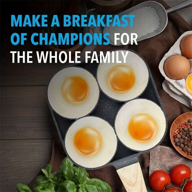4-Hole Non-Stick Frying Pan with Wooden Handle
