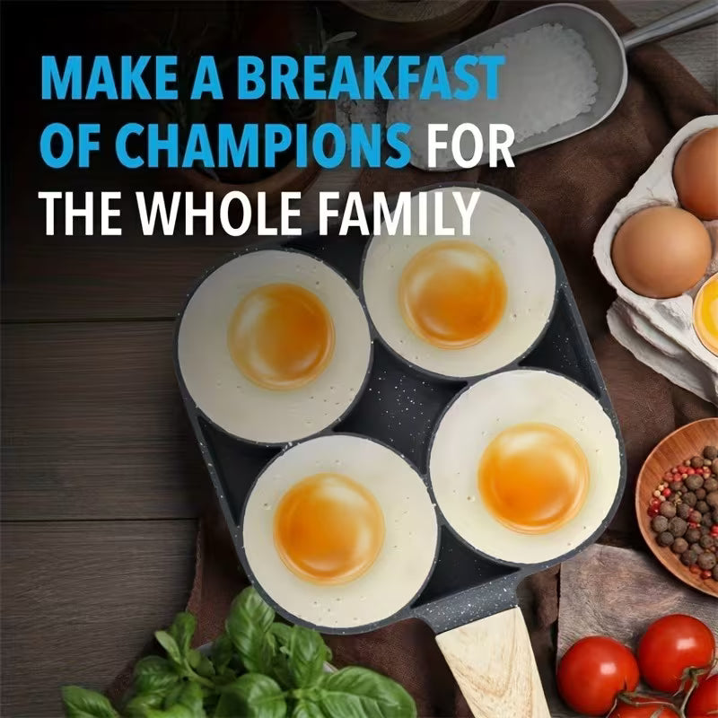 4-Hole Non-Stick Frying Pan with Wooden Handle
