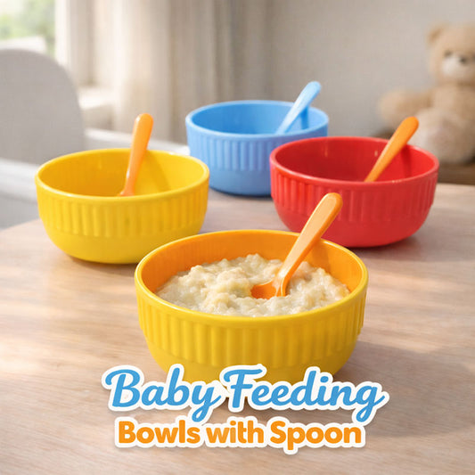 4PCS Baby Feeding Bowls with Spoons Kids Plastic Bowl Set