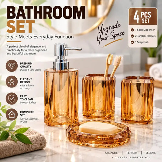 4 Piece Bathroom Accessories Set – Soap Dispenser, 2 Tumbler Holders & Soap Dish