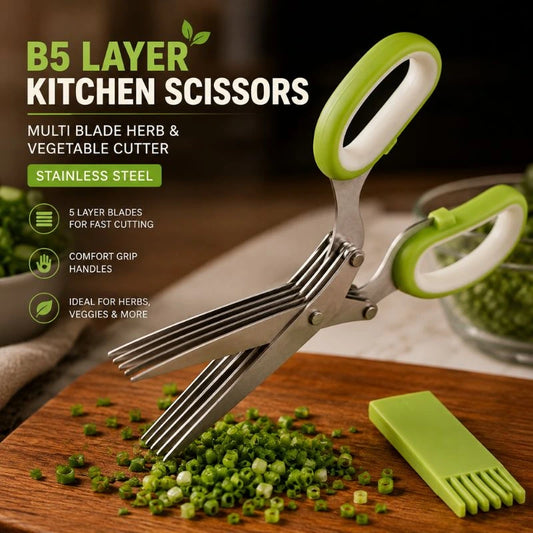 5 Layer Stainless Steel Kitchen Scissors Multi Blade Herb Vegetable Cutter