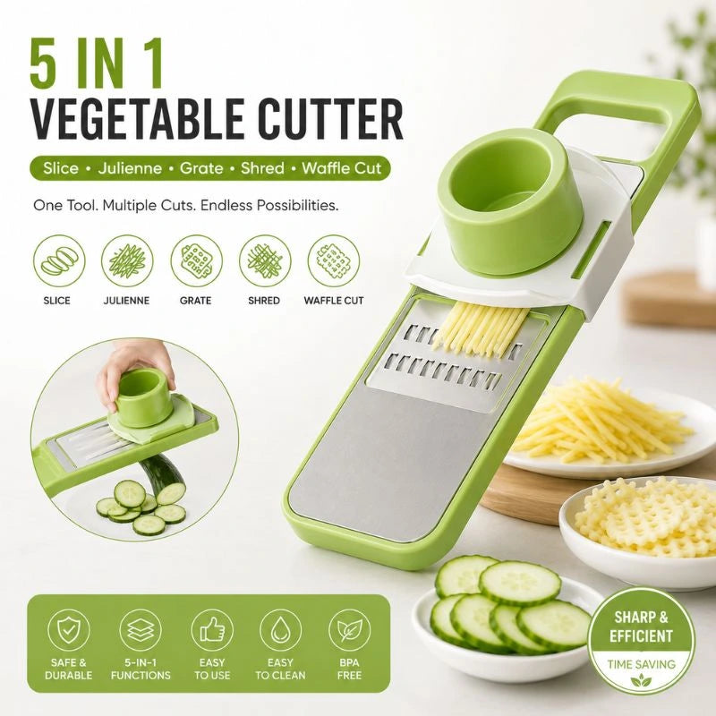 5 in 1 Manual Vegetable Cutter – Multi-Function Kitchen Slicer & Grater