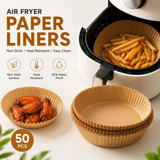 Air Fryer Disposable Paper Liners – Non-Stick Baking Parchment 50 PCS (Heat Resistant)