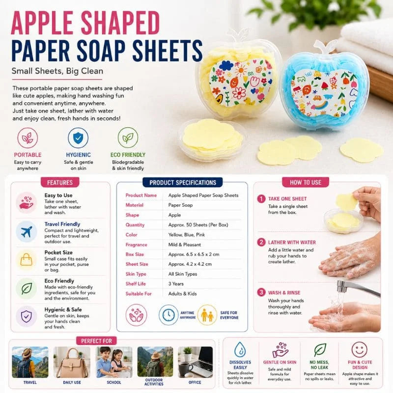 Apple Shaped Portable Paper Soap Sheets – Travel Friendly Hand Wash Soap Paper