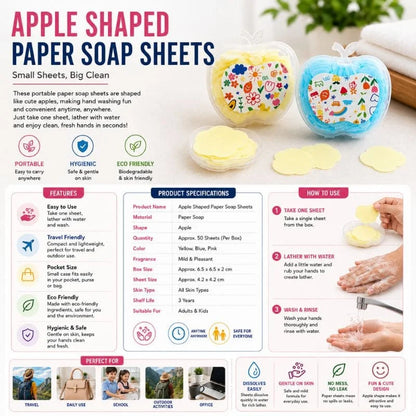 Apple Shaped Portable Paper Soap Sheets – Travel Friendly Hand Wash Soap Paper