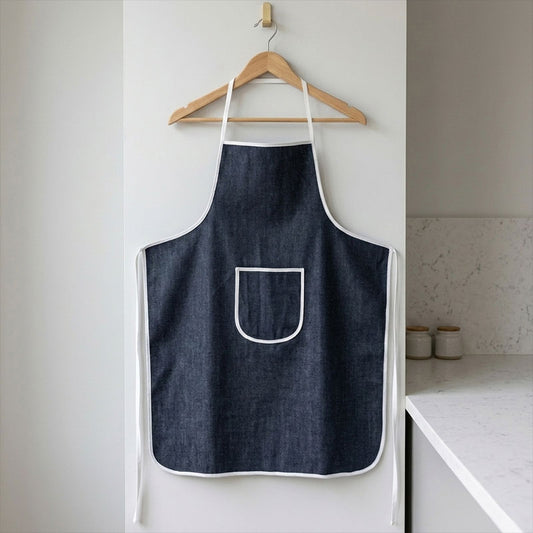 Denim Kitchen Apron – Durable Jeans Fabric Cooking Apron with Front Pocket