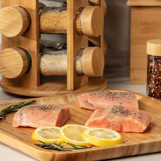 Bamboo Spice Rack Organizer 12 Jar Rotating Kitchen Spice Stand with Glass Jars