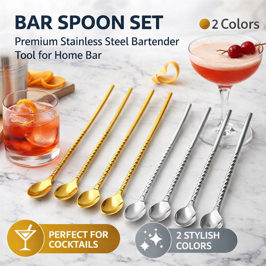 Bar Spoon Set Long Handle Cocktail Mixing Spoon Premium Stainless Steel Bartender Tool for Home Bar
