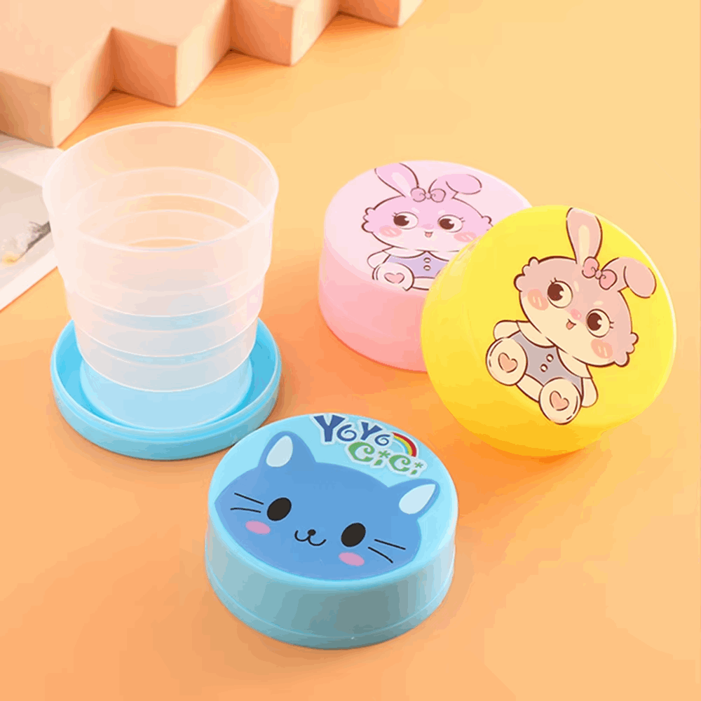 Collapsible Folding Cup 100ML Pack of 2 Portable Travel Cup with Lid Cartoon Reusable Drinking Cup