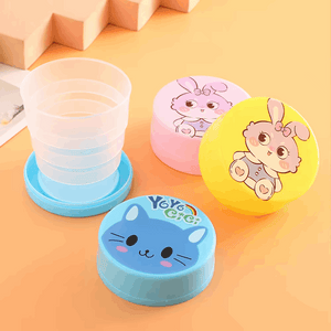Collapsible Folding Cup 100ML Pack of 2 Portable Travel Cup with Lid Cartoon Reusable Drinking Cup