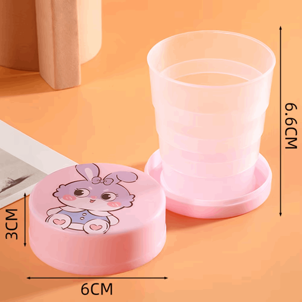 Collapsible Folding Cup 100ML Pack of 2 Portable Travel Cup with Lid Cartoon Reusable Drinking Cup