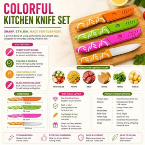 Colorful Kitchen Knife Set with Blade Covers – 4PCS Stainless Steel Sharp Cutting Knives for Everyday Use