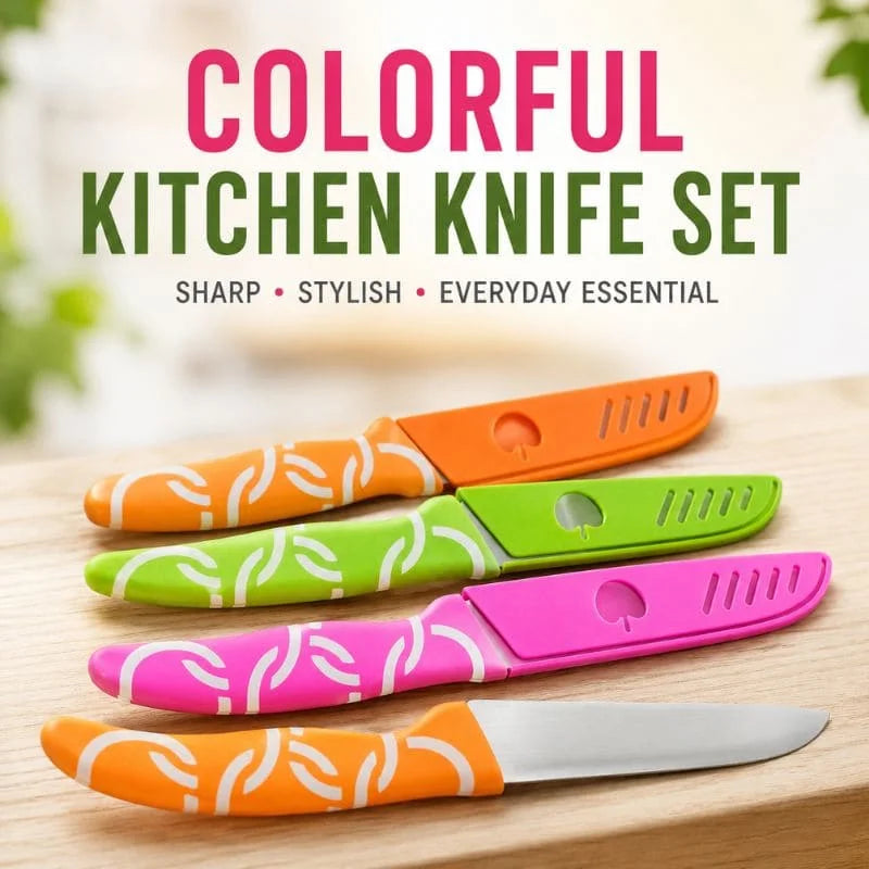 Colorful Kitchen Knife Set with Blade Covers – 4PCS Stainless Steel Sharp Cutting Knives for Everyday Use