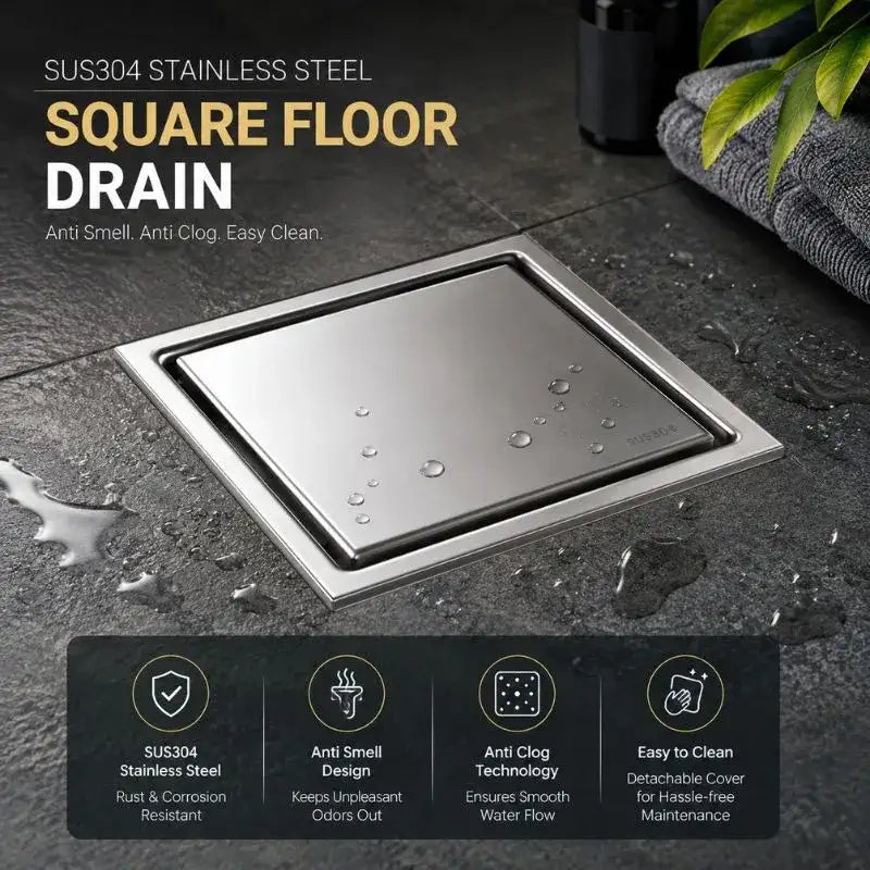 Custom square SUS304 Stainless Steel Clean Out Shower Anti Smell Floor Waste Drain for Bathroom