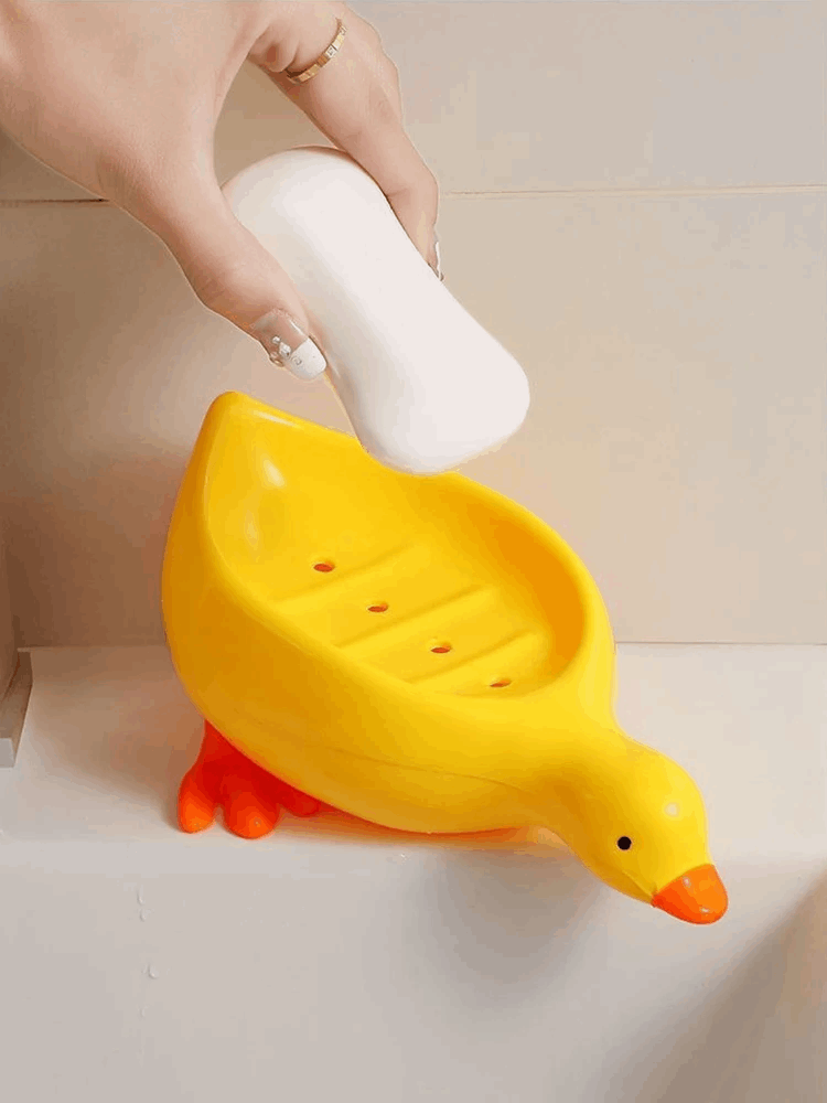 Cute Duck Shape Soap Holder Self Draining Soap Dish Bathroom Soap Box