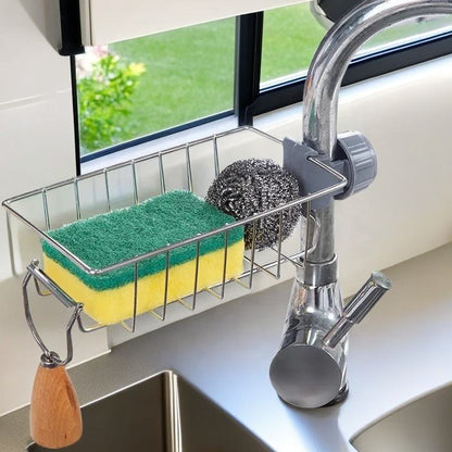 Faucet-Mounted Sink Organizer Rack – Sponge & Scrubber Holder