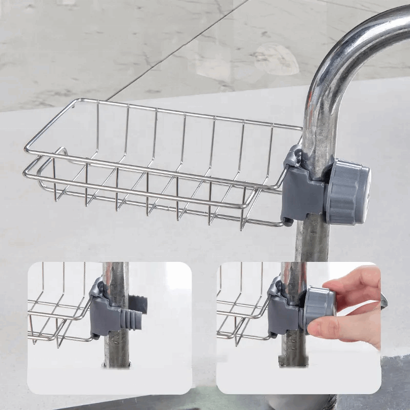 Faucet-Mounted Sink Organizer Rack – Sponge & Scrubber Holder