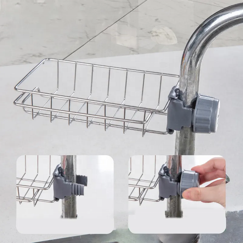 Faucet-Mounted Sink Organizer Rack – Sponge & Scrubber Holder